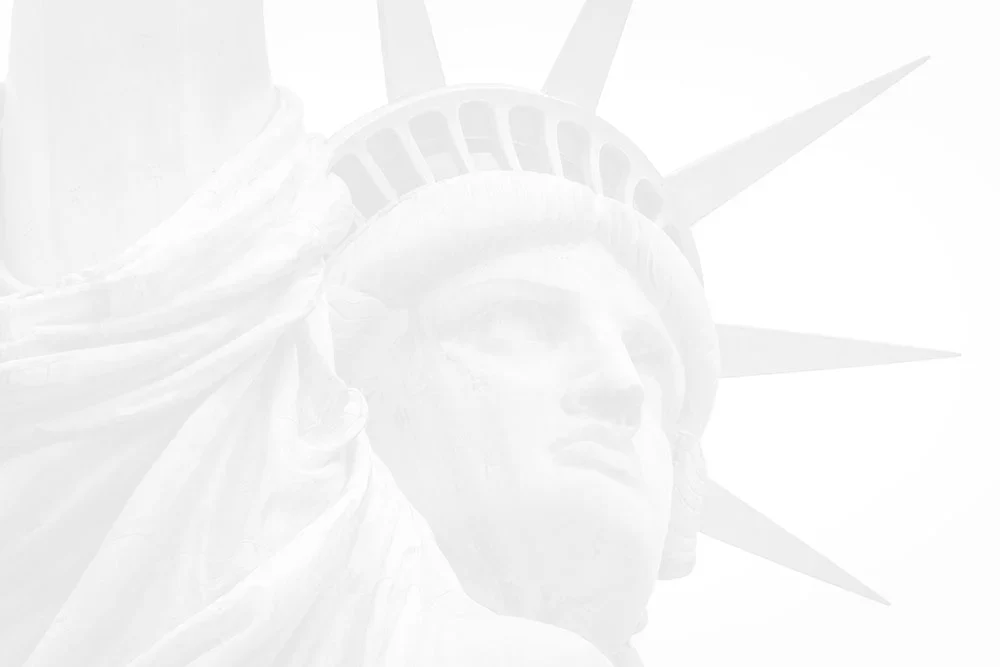 Close-up of Statue of Liberty's robe and crown against a white background.